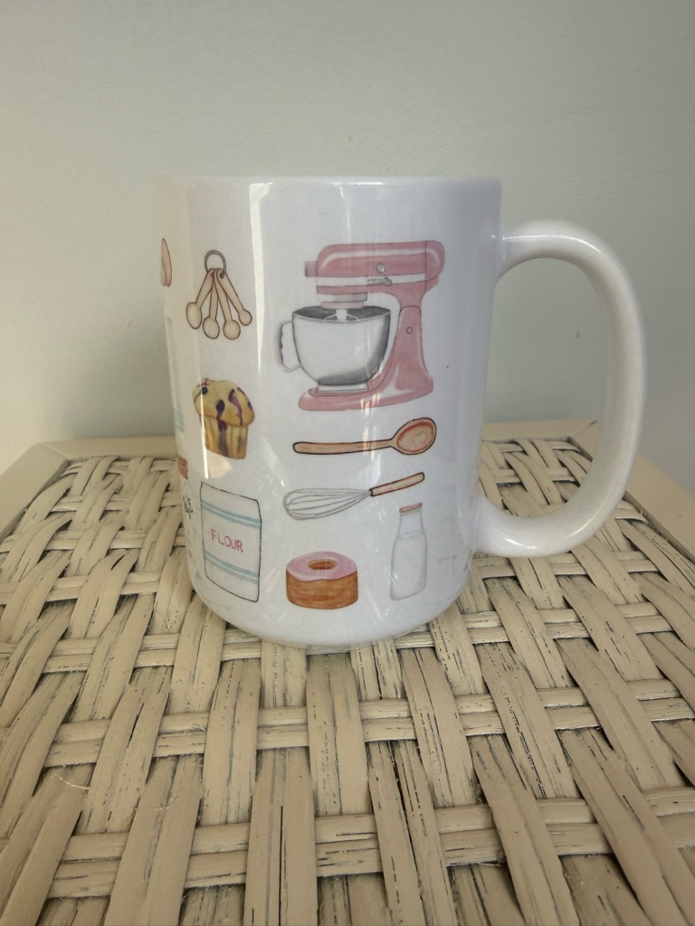 Baking Icons Ceramic Coffee Mug - White with Pink Mixer